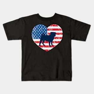 American Flag Heart Love Pugs Usa Patriotic 4Th Of July Kids T-Shirt